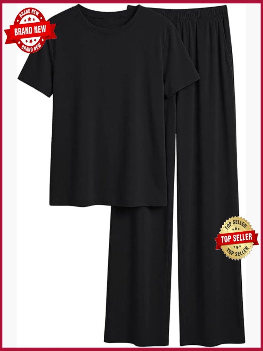 2 Piece Loungewear Set Short Sleeve Tee Wide Leg Pants with Pockets